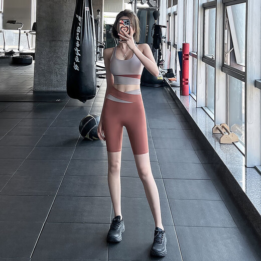 LULU CENTURY yoga clothing set Pilates training quick-drying elastic breathable running tight sports fitness dance clothing brown M