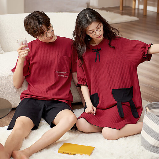 Songyan Pajamas Женская ночная рубашка Pure Cotton Summer Summer-рукавы с пижамами паджам набор весны и осенняя домашняя одежда могут носить мужчинами. 12138 Пары два набора (пожалуйста, оставьте сообщение для размера мужчин) M (рекомендуется 80-100 JIN [JIN равно 0,5 кг])