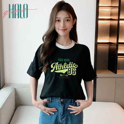 Halo Queen Lose T-Shirt Sport kurzärmelig T-Shirt Damen Sommerkontrastbriefdruck Top H143T1416