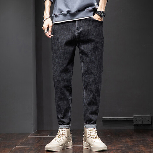 Jingcang Jeans Herren Herbst und Winter neue gerade Slim-Fit-Leggings lockerer und vielseitiger Harem plus samtverdickte lange Hosen für Herren 6621 Blau plus Samt + 6621 Blau plus Samt 28