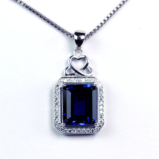 DRJEFUN rectangular tanzanite sapphire pendant necklace, women's blue tanzanite necklace set with diamonds and silver jewelry, rose gold (main stone 10X12mm) with chain