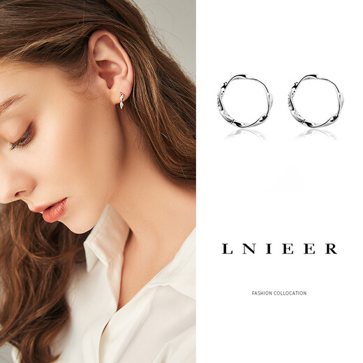 Lnieer 999 silver earrings for women, earrings, earrings, Mobius ear buckles, ear sticks, 2025 new popular earrings, earrings 1.6cm pair + round head ear sticks + ear sticks