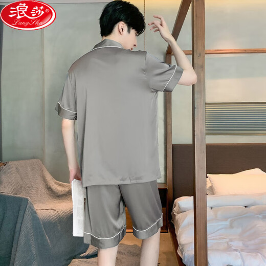 浪莎2025年新款夏季夏天三件套睡衣男凉感冰丝短袖长裤男士男生家居服 G723【三件套】 L (建议身高170左右，体重100-1