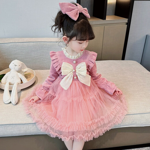G.duck little yellow duck children's clothing girls' dress autumn and winter velvet children's princess dress small and medium-sized children's fashionable bow skirt burgundy size 100 recommended 2~3 years old 90-100cm cm