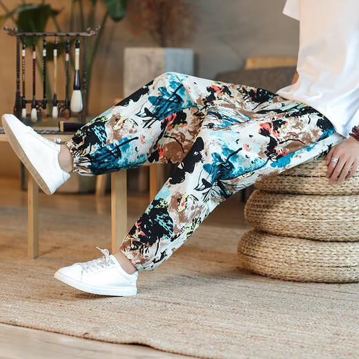 Baixuteng Chinesische Stil neuer Stil Hosen Männer atmungsaktives Baumwollwäsche Casual Hosen Großgröße Lose Harem Bloomer gebundene Füße Chinesische Drache 2xl