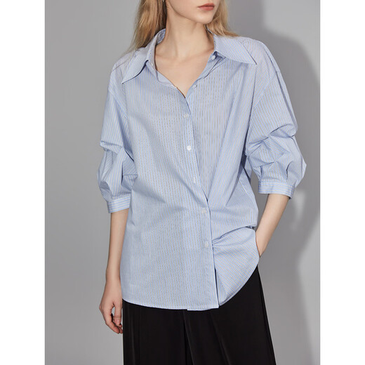 ELLE French fashion style age-reducing striped shirt for women 2026 spring new design loose niche top striped M