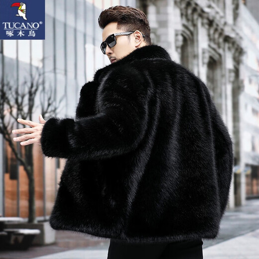 Woodpecker (TUCANO) men's fur winter medium-length imported fox fur integrated mink coat coat mink fur thickened fashion imitation black XL -(122-140Jin[Jin equals 0.5 kg])