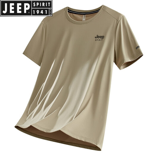 JEEP SPIRIT冰丝短袖T恤男士夏季2025新款圆领速干弹力休闲运动上衣新品 【JPLJ9905YHA】军灰色 XL