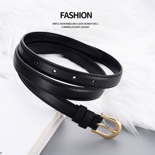 Sharon Duo thin belt for women, retro Hong Kong style pin buckle belt, women's decorative jeans belt, student military training, no punching, black 105*1.8cm