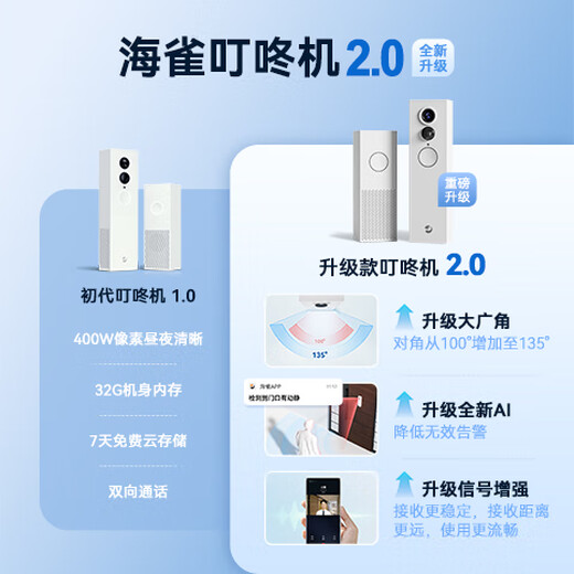 海雀可视门铃监控400W智能电子猫眼家用门口摄像头防盗无线手机远程可视通话门庭看护易安装