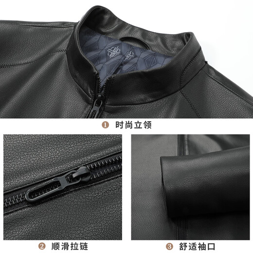 Langdeng Autumn and Winter New Men's Imitation Leather Jacket Genuine Leather Retro Stand Collar Versatile Motorcycle PU Jacket Men Black L (175/92A)
