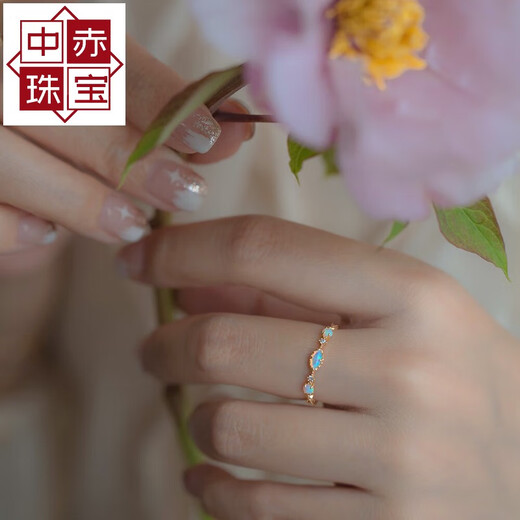中赤森糖星球京都清晨日系轻奢复古精致欧泊石溢彩纯银镀金戒指 欧泊石戒指#15925纯银镀金
