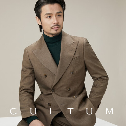 CULTUM Italian retro earth-color double-breasted lapel suit suit men's casual business single suit formal suit linen brown two-piece suit please note your own pants size 175A /50A