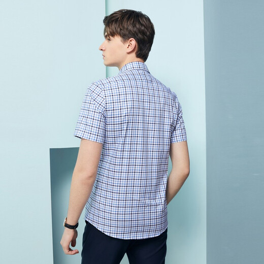 La camisa de lavado de algodón de manga de manga corta de Youngor, la tela de lavado de algodón para hombres, es delicada, suave y fácil de cuidar de nuevos productos GSXX104989HFY AZUL 41