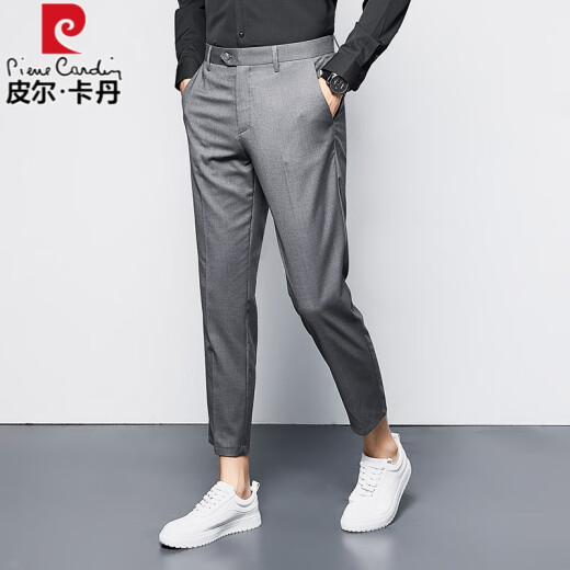 Pierre Cardin [light luxury and high-end] 2024 Spring and Autumn Youth Fashion Versatile Slim Fit Nine-Point Pants Men's Stretch Skin Friendly Suit Pants Black 28 [Recommended 80-95 Jin [Jin equals 0.5 kg]]