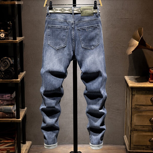 Tangzhi (TZtozvis) Sommerjeans Männer schlanke Stretchhosen vielseitiger lässige, große Hose Männer plus Fetthosen Blau 671 Größe 40 3 Fuß
