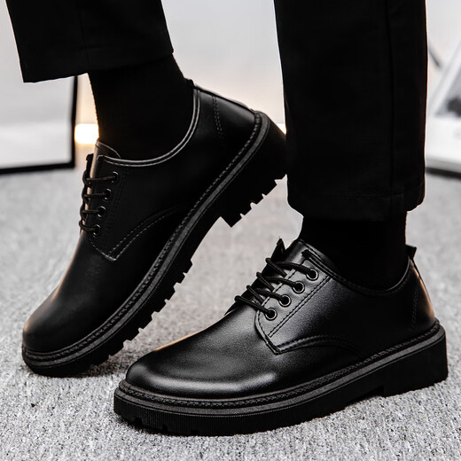 Funino leather shoes men's casual summer business formal wear big head trend British style work workplace interview men's small leather shoes black single layer upgraded comfortable version 42