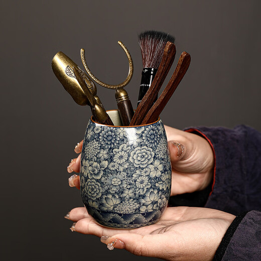 The Six Gentlemen of the Tea Ceremony in the Preface of the Craftsman, Ru Kiln Blue and White Tea Cylinder, Tea Spoon, Tea Clip, Tea Needle, Pot Keeper, and Pen, Household Tea Accessories Set, Clay Blue and White - The Six Gentlemen of the Tea Ceremony