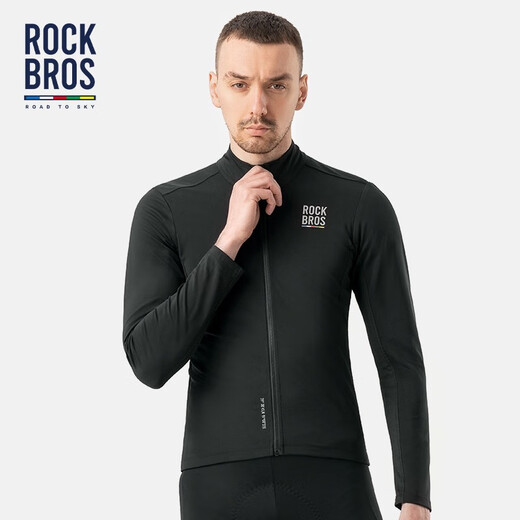 Locke Brothers Cycling Clothes Cycling Road Series Long Sleeve Tops Men's Autumn and Winter Warm Road Cycling Sportswear Black XL