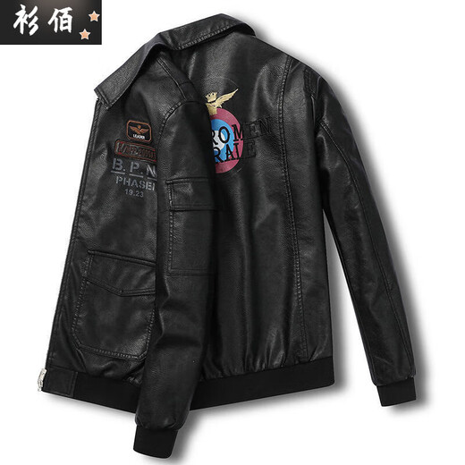 潮韵月新冬季加绒加厚皮夹克保暖修身韩版潮流飞机刺绣机车服男皮毛一体 XY-839黑色皮毛一体 3XL 建议155-170斤