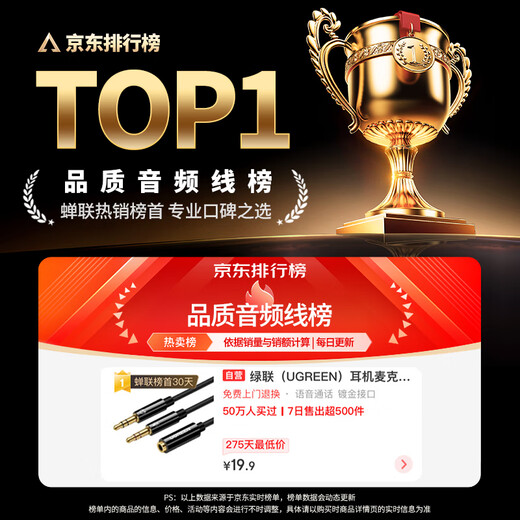 Greenlink headphone and microphone two-in-one adapter cable, computer headphone conversion cable, 3.5mm mobile phone audio cable, one-in-two desktop headphone adapter 20898