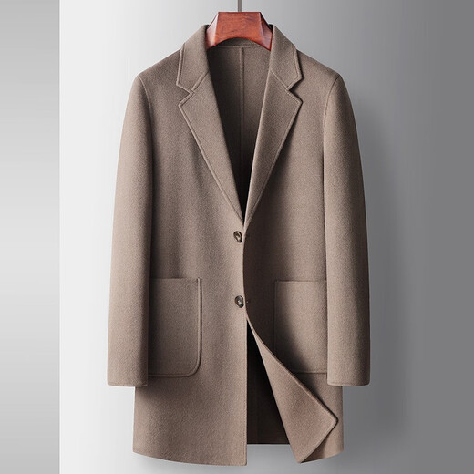 DK西装领毛呢大衣男中长款秋冬季商务休闲双面呢子外套男士羊毛风衣 蟹壳青 M 170