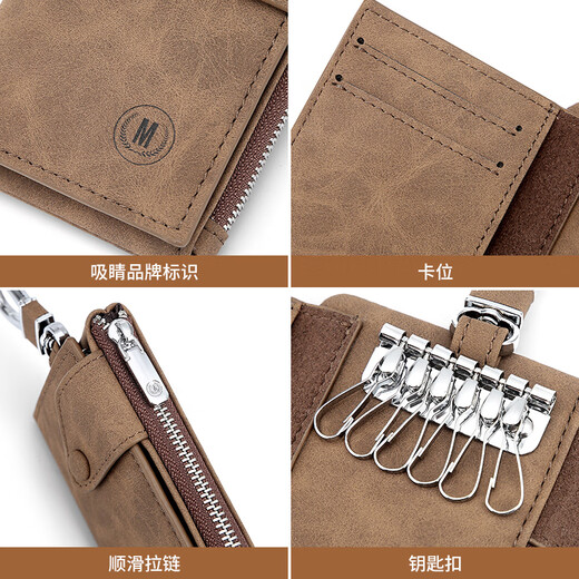 Mashalanti Men's Key Sac 2024 Nouvelle carte de cartes de grande capacité Certificat Pack de voiture Clé Sac de rangement Multi-fonction Portefeuille Brown