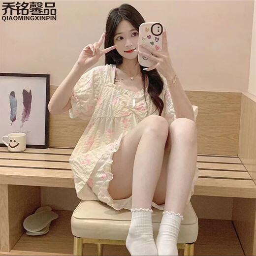Qiao mingxin piano pyjamas mit Brustpyjamas für Frauen für Sommer Kurzarm Pure Cotton Cute Home Clothing Thin Student Lose Set DWX-3927-3 [Bring deine eigene Brustpads] XL [110-130jin [Jin gleich 0,5 kg]]