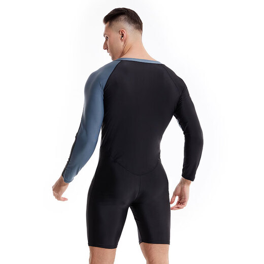 Chuangjingyixuan Swimsuit Men's Suit New Quick-drying Adult Swimming Equipment Swimsuit Men's Quick-drying Suit One-piece Hot Spring Men's Black Gray + Swimming Cap + Swimming Goggles + Earplugs and Nose Clip 2XL 130-150Jin Jin is equal to 0.5 kg