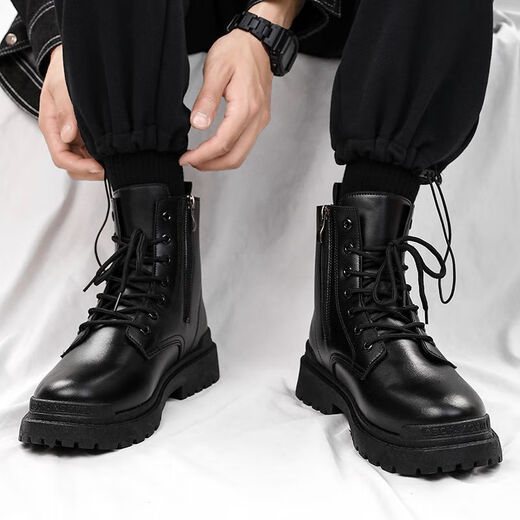 Xier Martin Boots Männer Neue High-Top British Style-Arbeitsstiefel Trendy Retro Lederstiefel dicke Motorradstiefel Männer schwarz 43