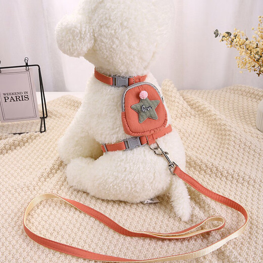 Cat and dog rope traction rope for small and medium-sized dogs, explosion-proof dog leash, anti-breakaway harness, Teddy cat rope, watermelon red, S size, recommended weight 3-6 Jin Jin equals 0.5 kg