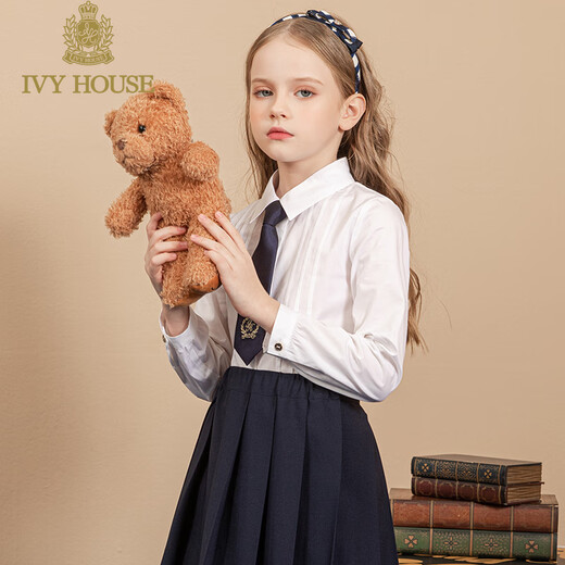 IVY HOUSE Ivy children's clothing girls' shirts for big and small children spring new style cotton JK style shirt elegant and versatile college white 120cm (120/56)