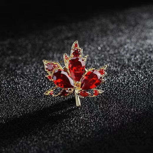 Jiemo Light Luxury Maple Leaf Brooch Men's Corsage Suit Pin Crystal Badge Simple and Attractive Pin Lapel Pin Accessories z4 Red