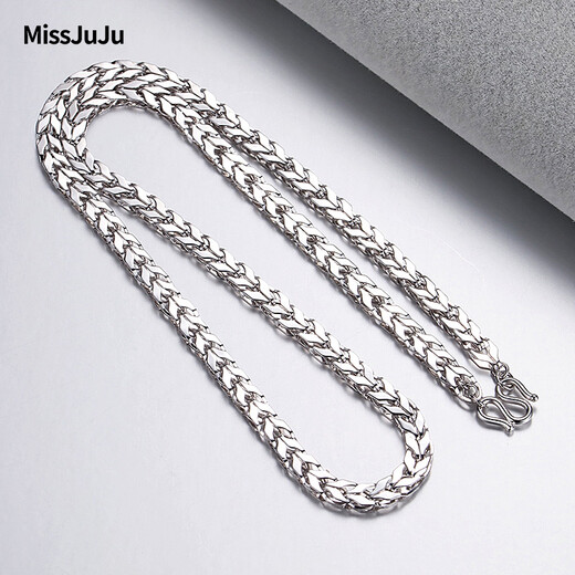 Miss JuJu PT950 platinum necklace men's platinum herringbone chain domineering boss keel snake bone chain thick and wide chain can be customized, weight 40.07g, length 64cm, thickness about 4.5mm
