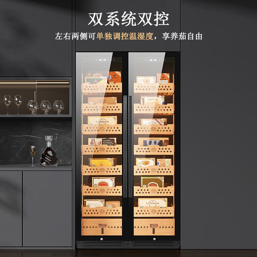 Partagas double-door cigar cabinet, home dual-control cigar humidifier, constant temperature and humidity control, temperature and humidity control refrigerator, bare box, cedar wood tray, thin + cedar wood 1.71M high/double door/black 508L
