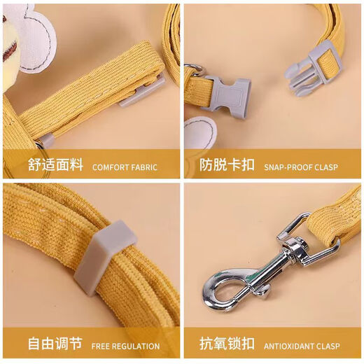 Hanhan Paradise Cat Rope Traction Collar Anti-Escape Cat Rope Chain Rabbit Pet Harness Collar Yellow S