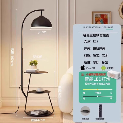 Zhong Shuai's bedroom new style 2024 fishing side wind lamp standing lamp cream sofa floor lamp side living room side table floor lamp black pole + iron storage + storage bucket + remote control dimming