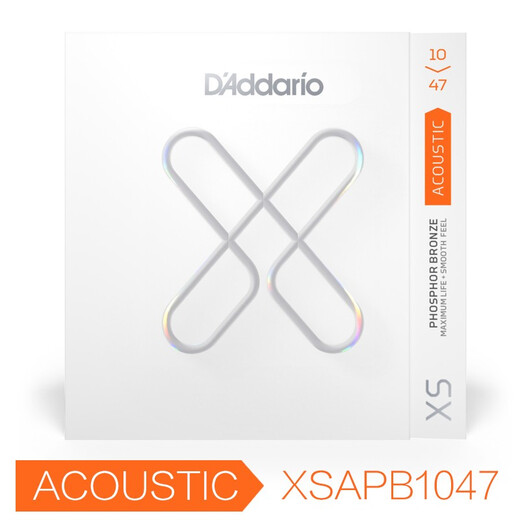 D'Addario XS series guitar strings, coated rust-proof folk acoustic guitar strings, 6-piece set