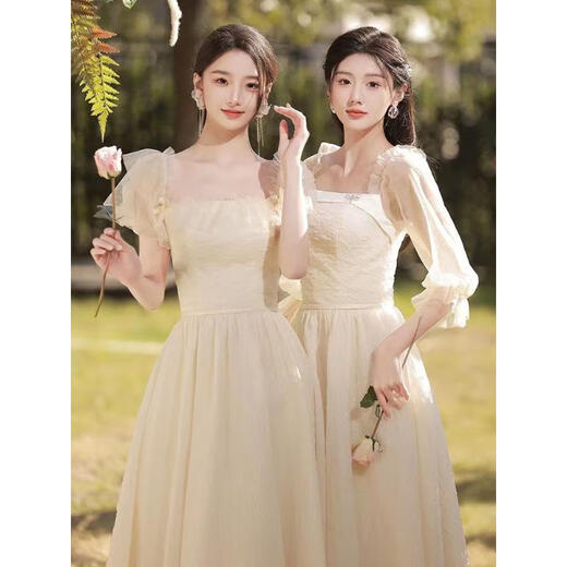 馨瑞缘（XINRUIYUAN）生日礼服女成人礼端庄平时可穿香槟色伴娘服毕业2025新款夏季 香槟色长D款 M 均码