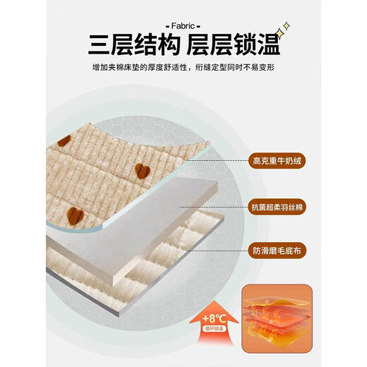 Langsha (langsha) winter thickened milk velvet bed cover single piece baby velvet bed sheet three-piece set double-sided velvet tatami 2025 new style coffee love thickened milk velvet quilted warmer bed cover 225cm*230cm suitable for 1.8-2m bed