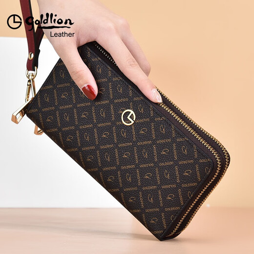 GOLDLION G+ Goldlion women's bag 2025 new clutch bag women's banquet feeling light luxury brand high-end double zipper mother style (coffee color)