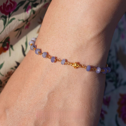 Fat Donglai quality tanzanite bracelet four-leaf clover and emerald 925 silver gold-plated high color retention micron gold-plated tanzanite one-size-fits-all