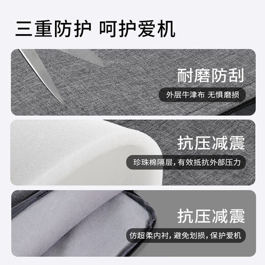 怡之帆笔记本电脑包手提包公文包适用苹果华为联想拯救者小新游戏本惠普 灰色有肩带 16英寸