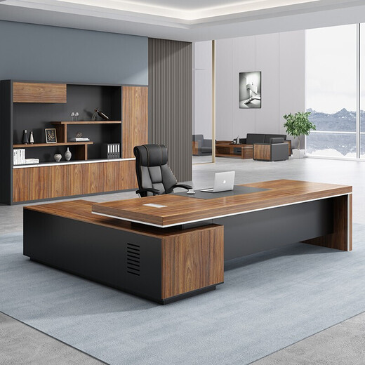 Checked Wood Checked Wood Boss Desk Office Modern Fashion Simple Supervisor Desk Manager Desk Large President Desk and Chair File Cabinet Walnut Color 1.8 Meter Boss Desk + Reclining Boss Chair