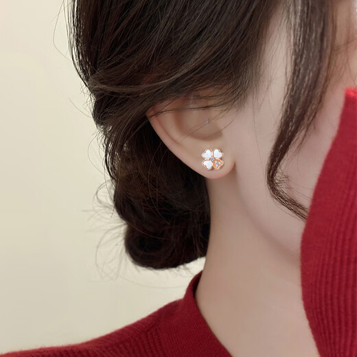 Grace Girl 18K gold four-leaf clover earrings female fashion niche rose gold earrings confession anniversary birthday gift for girlfriend