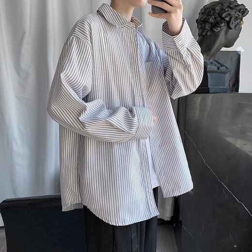 真维斯（Jeanswest）蓝白条纹衬衫男长袖2025新款夏季薄款衬衣港风高级感休闲情侣外套 浅蓝色 L