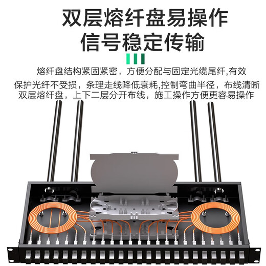 海奈 FCSCSTLC12口24口纤终端盒1U机架式单模多模满配12芯熔接配线光缆盒电信级加厚含尾纤 ST24芯多模满配含尾纤法兰1U机架式