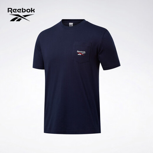 Reebok锐步官方情侣款TEE纯色休闲基础LOGO款舒适圆领经典短袖T恤 FT7373_藏青色 M