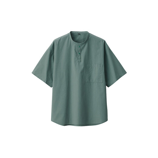 MUJI Men's Cool Henley Collar Short Sleeve T-Shirt Men's Bottoming Shirt Men's Top AC1W6C4S Smoked Green M (170/92A)