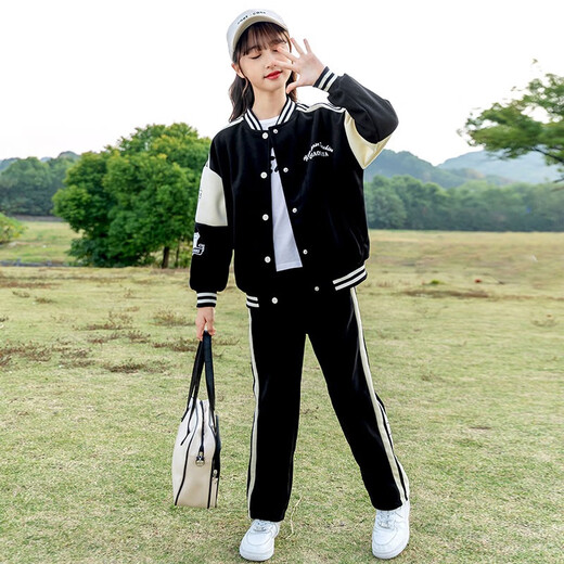 Schatz Cherry Girls Set Internet Promi-Jacke und Sporthose zweiteilige 3-15-jährige 3-15-jährige und alte Kinder Mädchen lässig und modisch Frühlings- und Herbst-Kleidung BQ1396 Gray 170